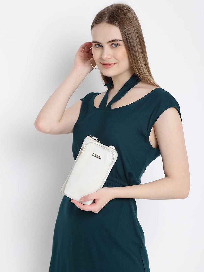 KLEIO PU Leather Multifunctional Mobile Sling Bag for Women - White - Image 2